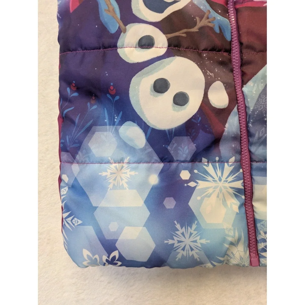 Disney Frozen Elsa Anna Olaf Puffer Vest‎ Girls Size S Purple Zip Up Sleeveless